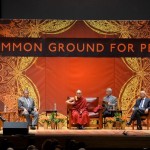 His Holiness the Dalai Lama and other panelists at the symposium on finding Common Ground for Peace held at the Syracuse University on October 8th