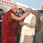 Bihar Chief Minister Nitish Kumar greets His Holiness the Dalai Lama at Patna airport