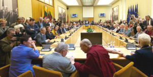 His Holiness the Dalai Lama speaking during his visit to the Lithuanian Parliament in Vilnius, Lithuania on September 12, 2013. Photo/Photo/Zymantas Morkvenas