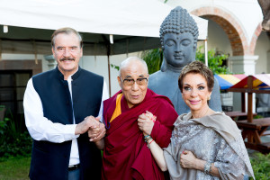 His Holiness the Dalai Lama with former Mexican President Vicente Fox and his wife, Marta Sahagun 