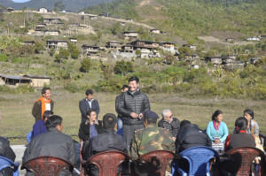 Sikyong Dr. Lobsang Sangay speaking to Tibetans at Gelling village near the McMohan Line, during his visit to Tuting in Arunachal Pradesh on 29 January 2014