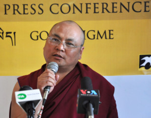 Golog Jigme speaking at the press conference in Dharamsala on May 28, 2014