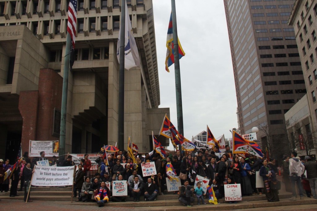 Tibet National Flag raised at Boston City Hall