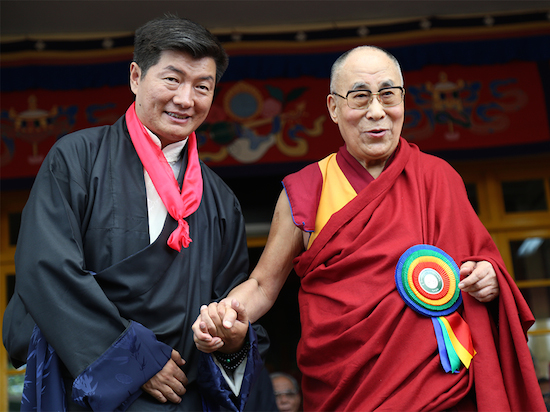 Sikyong Dr Lobsang Sangay with His Holiness the Dalai Lama at the swearing-in ceremony, 27 May 2016.