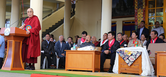 His Holiness the Dalai Lama addressing the swearing-in ceremony of Sikyong Dr Lobsang Sangay, 27 May 2016.