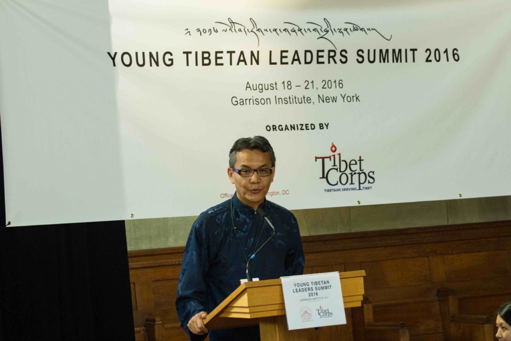 Representative Kaydor Aukatsang delivering the welcome remarks at Young Tibetan Leaders Summit 2016 